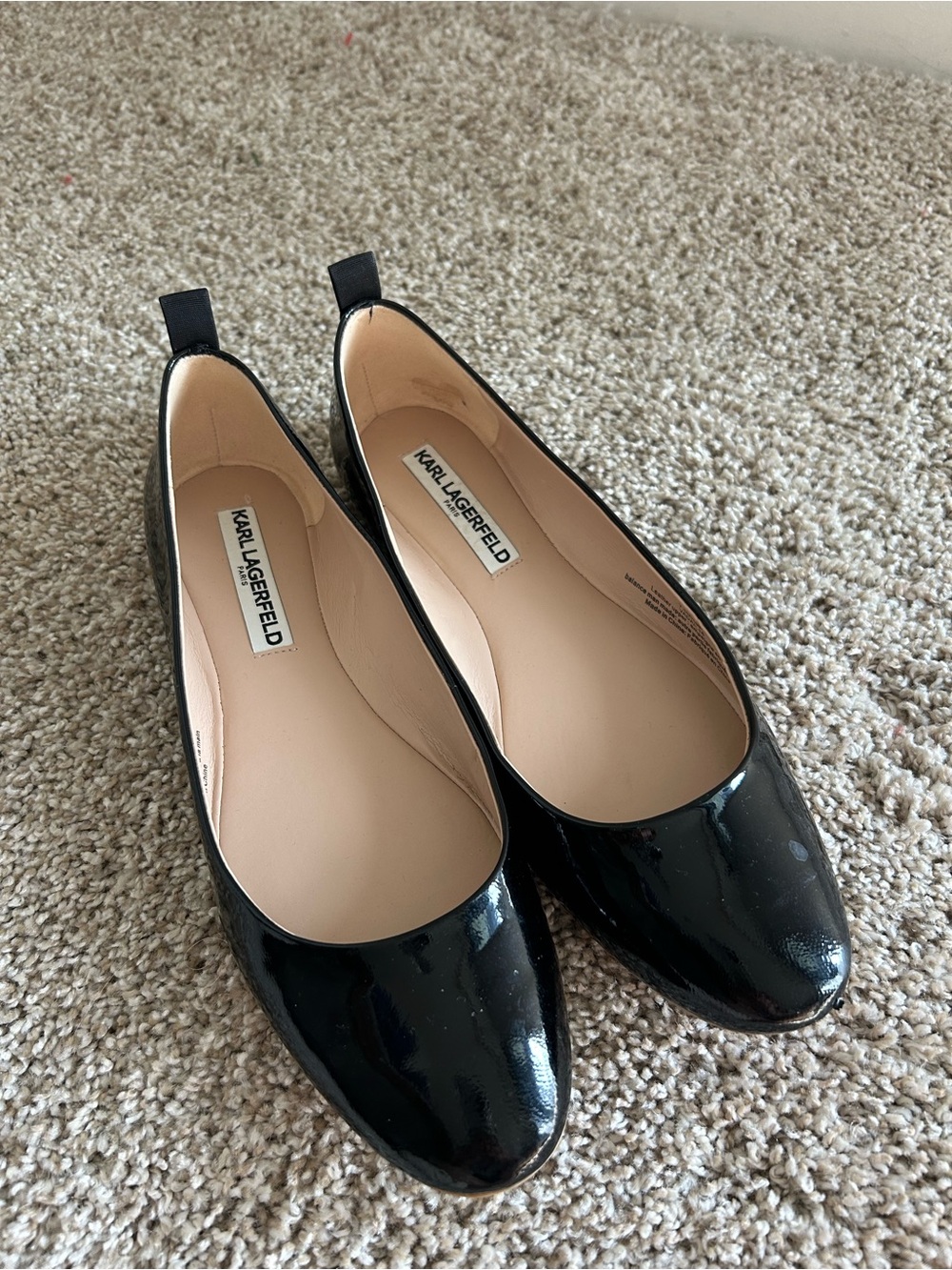 Karl Lagerfeld Paris Vada Black Patent Leather Ballet Flats